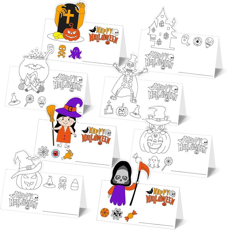 Photo 1 of 
200 Pcs Halloween Crafts for Kids, Color Your Own Halloween Food Tent Labels, Place Cards for Halloween Party Favors Decorations DIY Coloring Activity Home