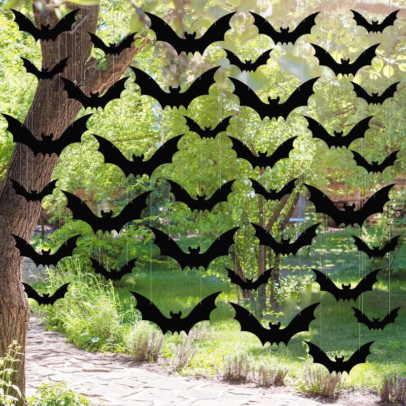 Photo 1 of 
Jenaai 100 Pcs Halloween Hanging Bats Decorations Halloween Bat Decor with Hanging Rope Halloween Black Plastic Bats for Outdoor Garden Yard Halloween Deco