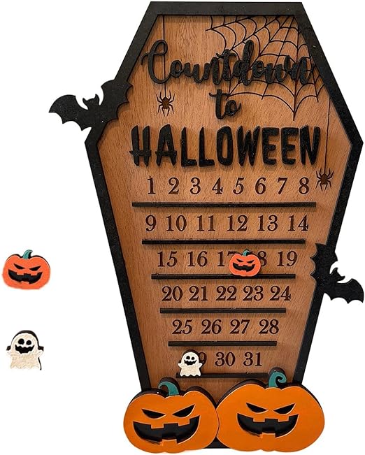 Photo 1 of 1PC Countdown Halloween Coffin Calendar Halloween House-shaped Countdown Calendar Paper-cut Three Decorated Bat DIY Halloween Decorated Countdown Calendar (Brown)
