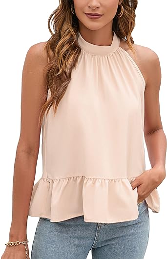 Photo 1 of ClearFlower Womens Halter Tank Tops Summer High Neck Pleated Sleeveless Cami Shirts Tops
L