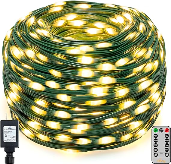 Photo 1 of Ollny Christmas Lights 800LED 262FT Plug in, IP67 Waterproof Green Wire Outdoor Christmas Lights with Remote, 8 Modes and 3 Timers Christmas Tree Lights for House Indoor Xmas Decorations (Warm White)
