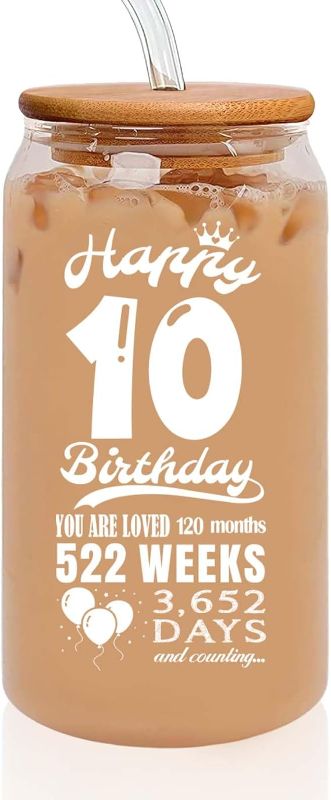 Photo 1 of 10 Year Old Girl Gift Ideas - Gifts for 10 Year Old Girl - 10 Year Old Boy Gift Ideas - 10th Birthday Decorations for Girl Boys Daughter Son Sister Brother - 16 Oz Coffee Can Drinking Glass Cup