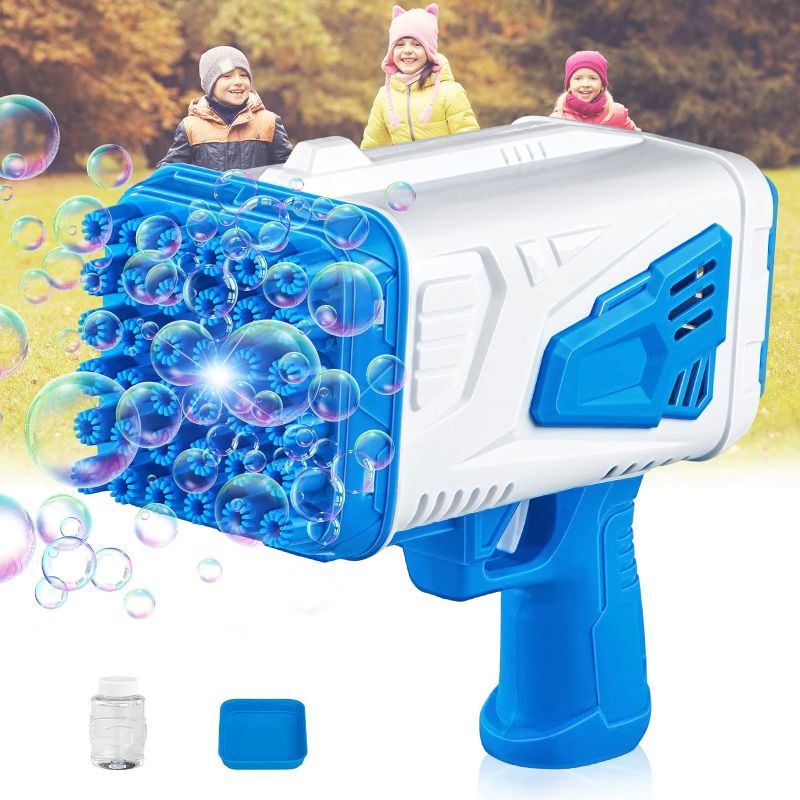 Photo 1 of Bazooka Bubble Gun with Light for Summer|Rocket Boom Bubble Blower|Big Machine Gun,Toddler Outdoor Toys for Kids Ages 4-8,Gifts for 3 5 6 7 Year Old Boys and Girls,Adults (Blue)
