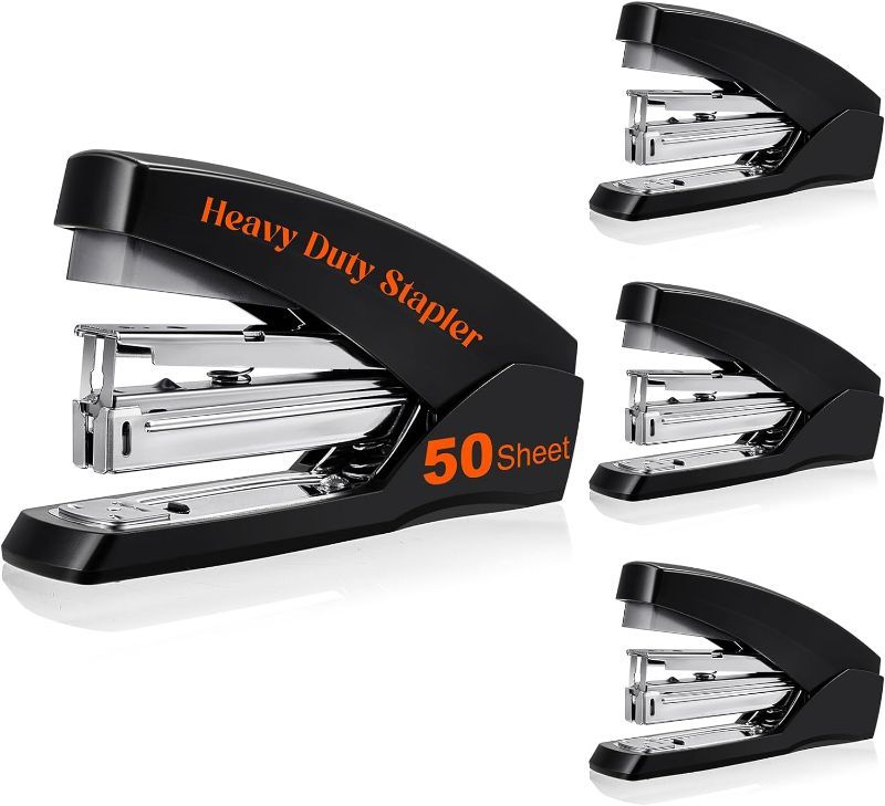 Photo 1 of Tenceur 4 Pack Heavy Duty Stapler 50 Sheet Stapler Heavy Duty Desktop Stapler Staplers for Desk Capacity Portable Handheld Staplers, for Desk Home Office School, Black 