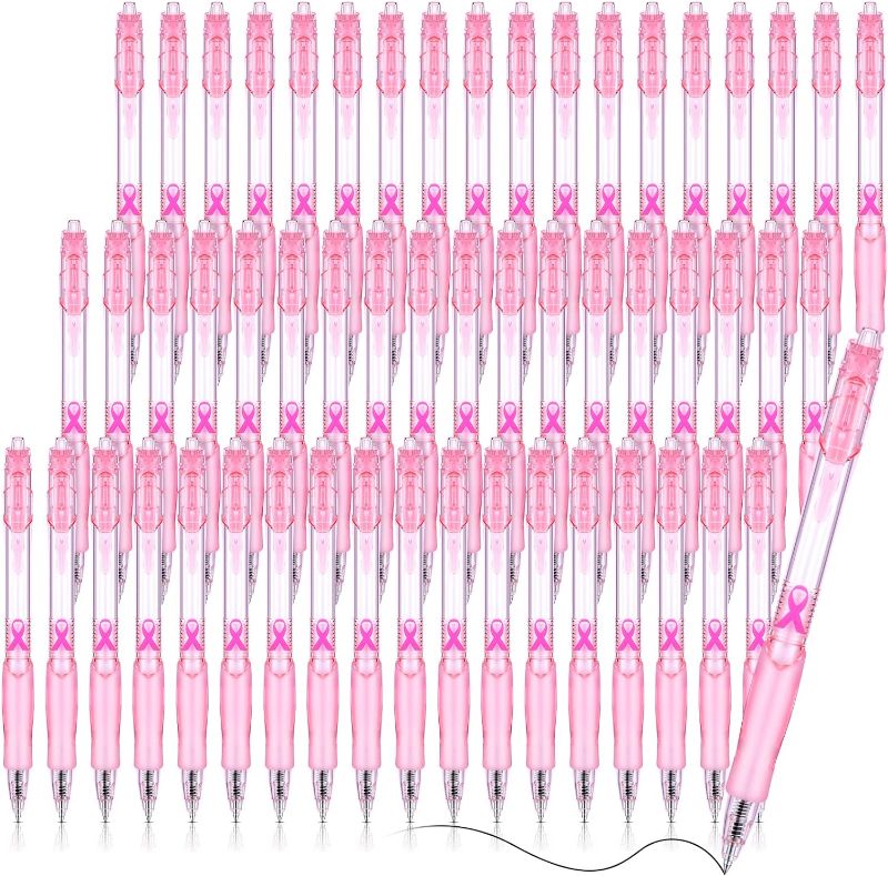 Photo 1 of Panelee Breast Cancer Awareness Accessories Pen Pink Ribbon Retractable Gel Roller Ball Pen 0.5 mm Black Ink Pens Bulk with Rubber Grip for Public Events Women Girls Gift (36 Pcs)