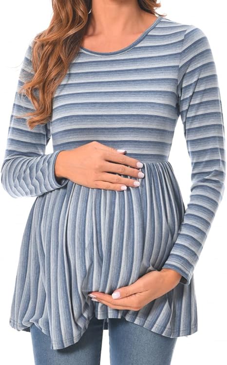 Photo 1 of (XL) Bearsland Maternity Tops Long Sleeve Scoop Neck Maternity Shirt Pregnancy Clothes