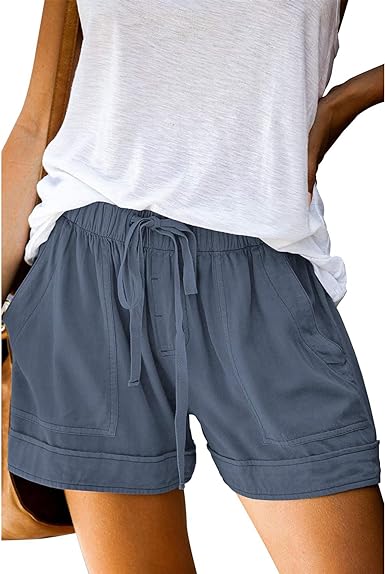 Photo 1 of (L) Shawhuwa Womens Drawstring Elastic Waist Summer Casual Beach Shorts with Pockets