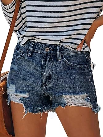 Photo 1 of (M) Govc Womens Summer Casual High Rise Ripped Frayed Raw Stretchy Denim Jean Shorts