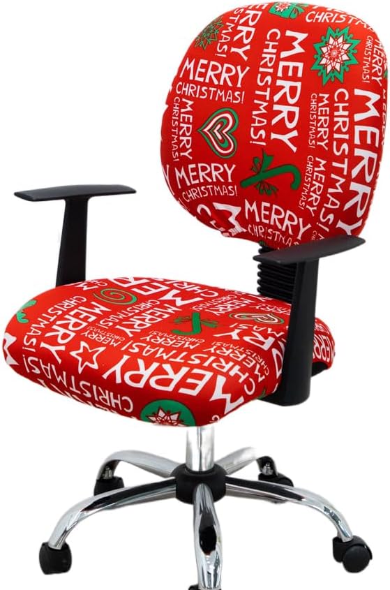 Photo 1 of ACOFRR Christmas Office Chair Slipcover, Christmas Holiday Ornamental Print, Protective Stretch Decorative Fabric Cover, Chair Seat Cover + Backrest Cover,Standard Size (Red White Green)