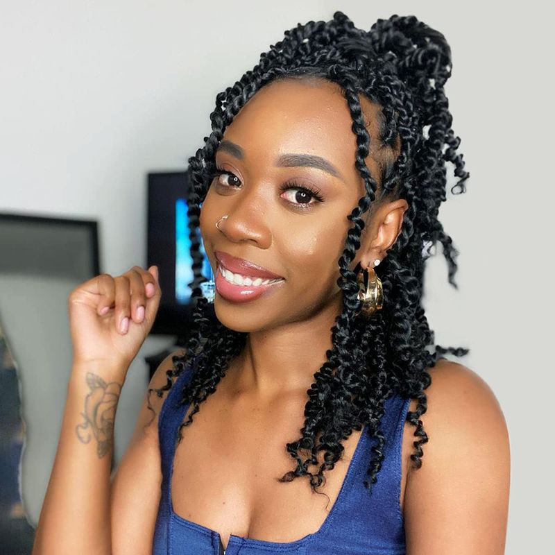 Photo 1 of 8 Packs Passion Twist Hair 10 Inch Pre-twisted Passion Twist Crochet Hair Pre-looped Crochet Braids Hair for Women Passion Twists Braiding Hair Synthetic Hair Extensions (12Strands/Pack; 1B#)