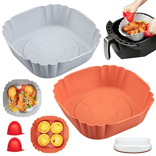 Photo 1 of Air Fryer Silicone Pot with Gloves, Easy Cleaning Air Fryer Liners Basket with Brush, Food Safe Non Stick Air Fryer Accessories, Reusable 