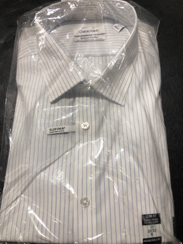 Photo 2 of Calvin Klein Men's Refined Slim Fit Stretch Dress Shirt - Blue XL 32/33