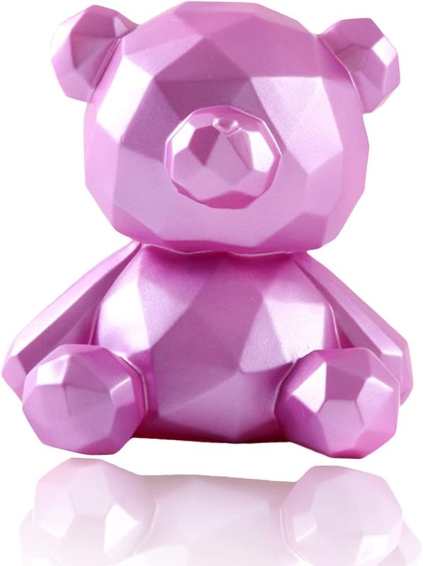 Photo 1 of 7.1 inch Piggy Bank, 3D Geometric Creative Teddy Bear, can be Saved and withdrawn, Children's Birthday Gift, Couple Decoration, Cultivate Money Saving and Financial Awareness (Pink)