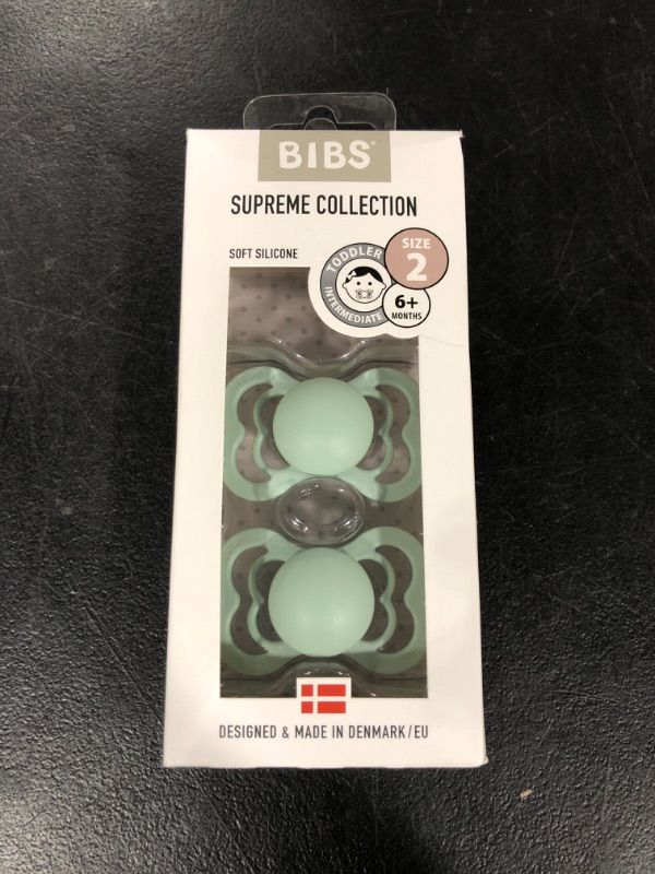 Photo 2 of BIBS Supreme Baby Pacifiers | BPA-Free Silicone Pacifier | Made in Denmark | Set of 2 Soothers (Nordic Mint, 6-18 Months)