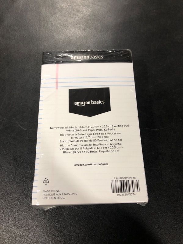 Photo 2 of Amazon Basics Narrow Ruled Lined Writing Note Pad, 5 inch x 8 inch, White, 12 Count (12 Pack of 50 pages) White 5-Inch by 8-Inch