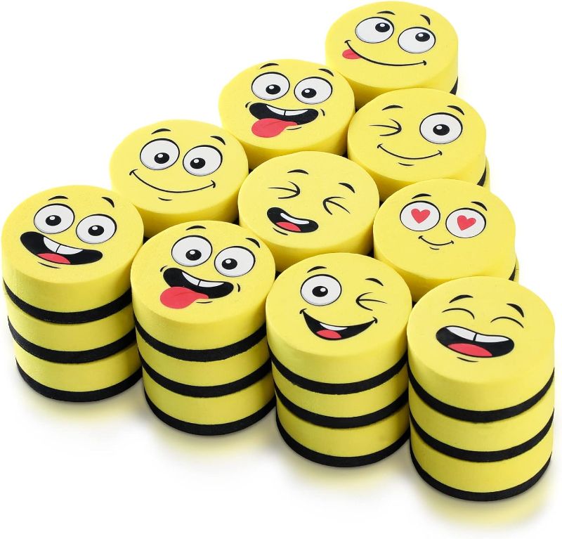 Photo 1 of Harloon 100 Pcs Magnetic Smile Dry Erase Eraser Cute Smile Magnetic Circular Whiteboard Eraser 2 x 2 Inches Magnetic Whiteboard Eraser for Classroom Office School Teacher Student Decoration Supplies 