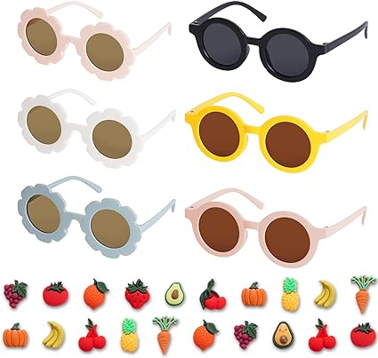 Photo 1 of 6 Pairs Kids Sunglasses Boys Girls Round Flower Sunglasses for Girls Sunglasses for Kids Sunglasses Party Favor Kids Flower Sunglasses Children Outdoor Beach Sunglasses Party Favors with 20pcs Charms 
