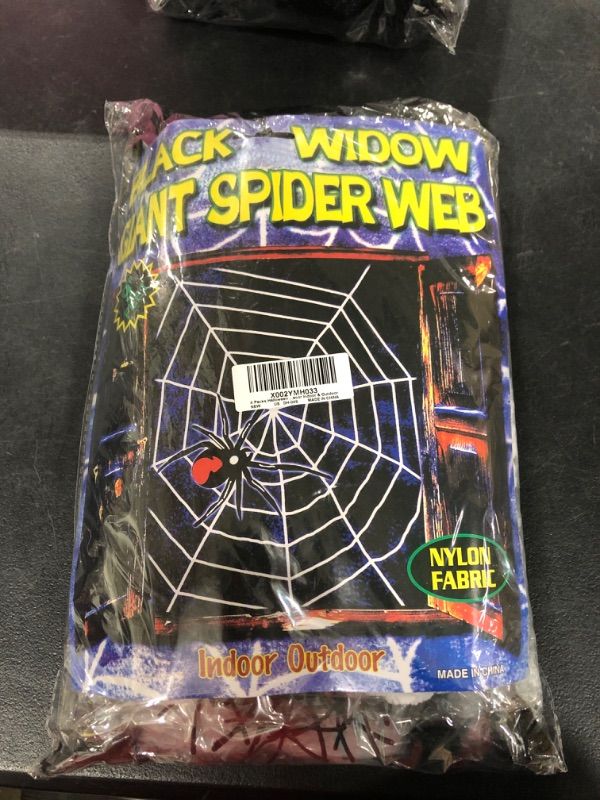 Photo 2 of 4 Packs Halloween Spider Decorations Set - 330sqft Stretchy Spider Silk + 11.8 Ft Round Spider Web + 35.5" Giant Spider + 60 Small Spiders for Halloween Party Decor Indoor & Outdoor