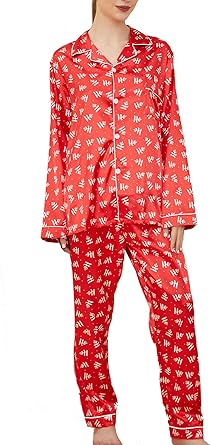 Photo 1 of FENTENG Womens Silky Satin Pajamas Set Long Sleeve Sleepwear Soft Button Down Loungewear Silk Pjs Top with Pants (Size XSmall)
