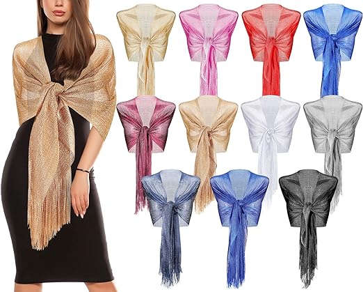 Photo 1 of 12 Pcs Shawls and Wraps for Evening Dresses Women's Wedding Scarf Fringe Dress Cover up Formal Silver Evening Wrap for Wedding Evening Party Supplies, 12 Colors 