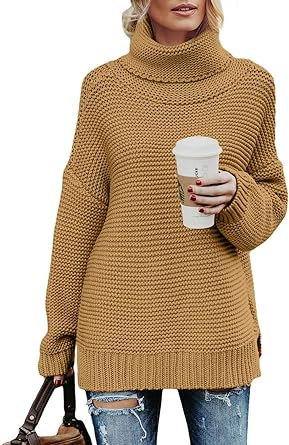 Photo 1 of Asvivid Chunky Turtleneck Sweaters for Women Long Sleeve Knit Pullover Sweater Jumper Tops Medium