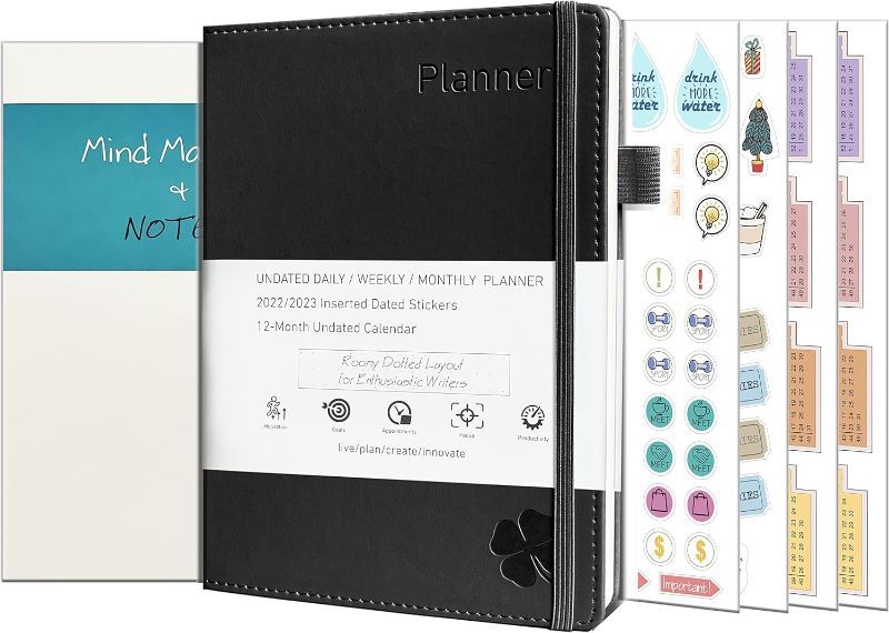 Photo 1 of A5 Undated Planner - 12 Months Professional Planning Notebook - Daily, Weekly and Monthly To Do List Planner for Men and Women – Comes with Productivity Stickers and Mind Mapping Notepad by le vent (Business Black) 