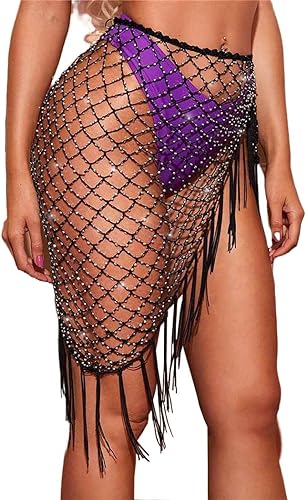 Photo 1 of Formery Mesh Swimwear Sarongs Black Sheer Tassel Cover Up Short Swimsuit Wraps Skirt Beach Bikini Cover Ups for Women and Girls
