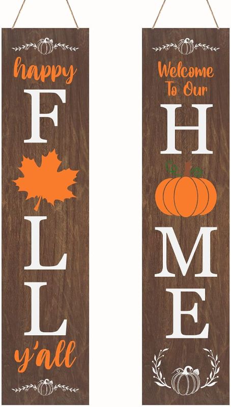 Photo 1 of 2 Pcs Fall Home Sign for Front Door Wall Signs Hanging Fall Farmhouse Indoor Outdoor Rustic Wood Decoration Porch & Yard Party Supplies Decor 17"x 4"