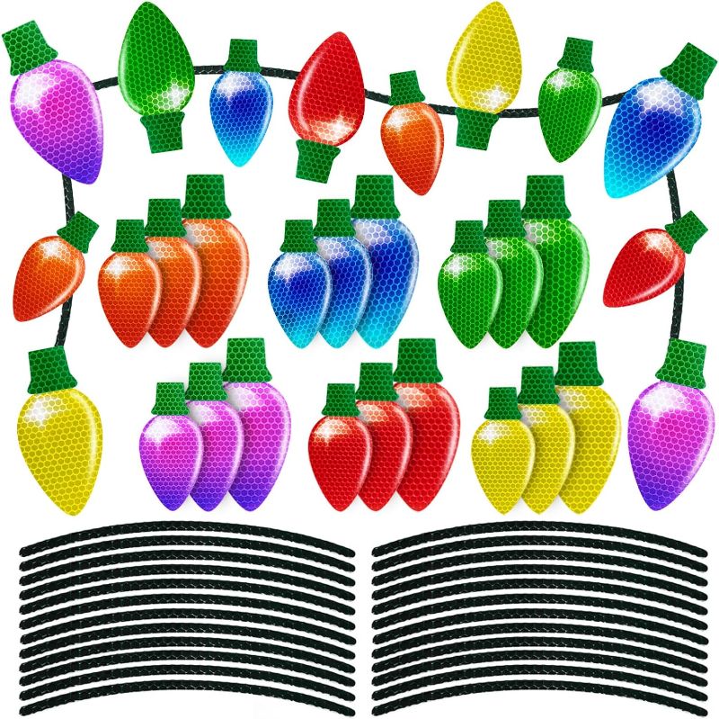 Photo 1 of 90 Pieces Christmas Car Refrigerator Decorations - 42 Reflective Bulb Light Shaped Magnets 48 Magnetic Wires Ornaments Set Xmas Holiday Cute Decor
