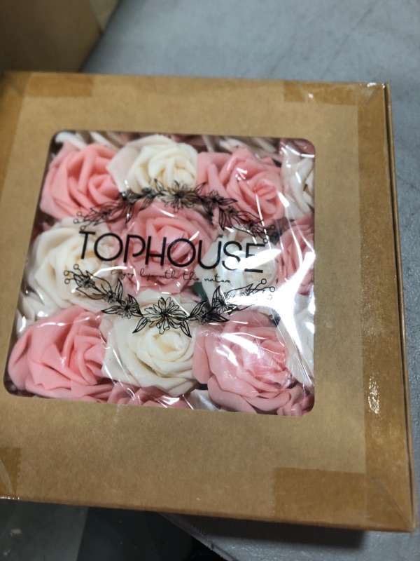 Photo 1 of 50pcs Artificial Flowers Roses Real Touch Fake Roses for DIY Wedding Bouquets Bridal Shower Party Home Decorations (Ivory&Pink) 50pcs -Rose-vory & Pink