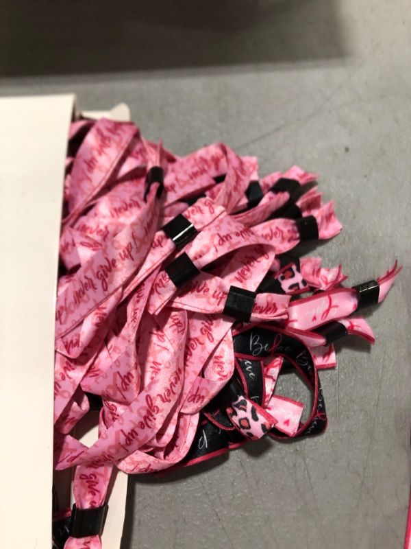 Photo 2 of 100 Packs Breast Cancer Awareness Bracelets Breast Cancer Gifts Pink Single Use Believe Bracelets Polyester Cancer Bracelets for Women Party Public Breast Cancer Decorations Gifts, 9.84 x 0.59 Inches