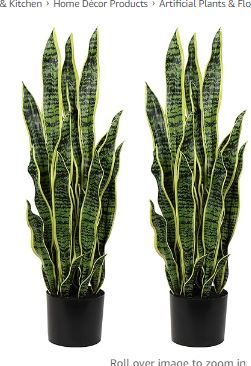 Photo 1 of 2 Set Large Fake Snake Plant 37 Inch Sansevieria Plant Artificial Snake Plants in Pots with Woven Basket Faux Mother In Law Tongue Plant - 30 Leaves Fake Laurentii for Indoor Outdoor Home Office Decor