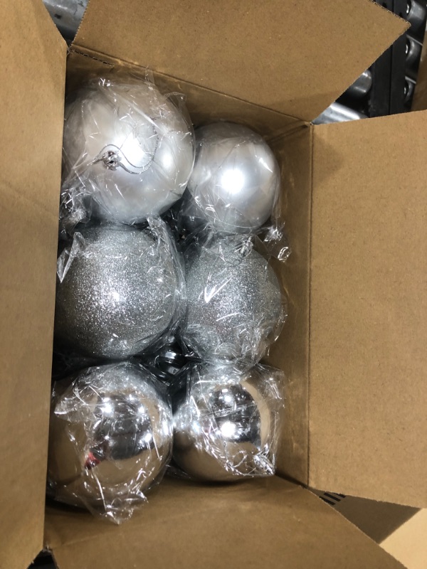 Photo 2 of Benjia Extra Large Size Outdoor Christmas Ornaments, Oversized Huge Big Shatterproof Xmas Christmas Plastic Balls for Outside Lawn Yard Tree Hanging Decorations (4"/100mm, Silver, 12 Packs) Silver 4"/12PCS