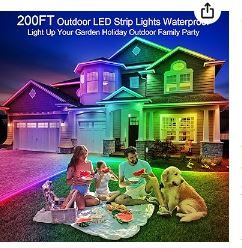 Photo 1 of 200ft Outdoor LED Strip Lights Waterproof 1 Roll,IP68 Outside Led Light Strips Waterproof with App and Remote,Music Sync RGB Exterior Led Rope Lights with Self Adhesive Back for Deck,Balcony,Pool https://a.co/d/fAO2g0j