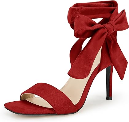 Photo 1 of 8 1/2 Coutgo Womens Lace Up Stiletto Heeled Sandals Suede Square Open Toe Wedding Pumps Backless Dress Shoes
