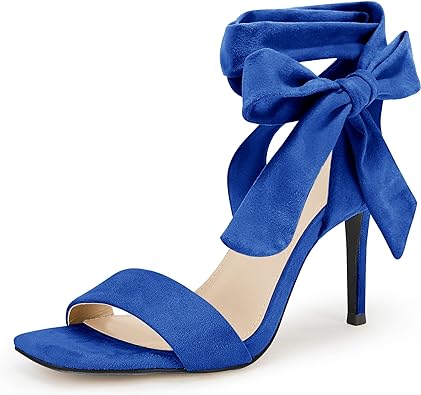 Photo 1 of 6 1/2-Coutgo Womens Lace Up Stiletto Heeled Sandals Suede Square Open Toe Wedding Pumps Backless Dress Shoes
