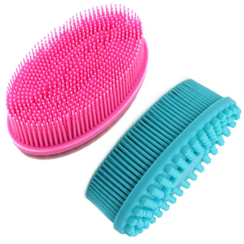 Photo 1 of 2 PACK- Silicone Body Scrubber 2 Pack, ABOLINE Exfoliating Silicone Shower Loofah Body Bath Brush,Easy to Clean,Long Lasting,Face and Body Clean Massage,Skin Exfoliation(Green&Pink)
