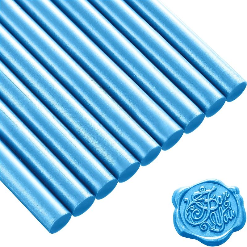 Photo 1 of 15 Pieces Glue Gun Sealing Wax Sticks for Retro Vintage Wax Seal Stamp and Letter, Great for Wedding Invitations, Cards Envelopes, Mails, Wine Packages, Gift Wrapping(Blue) 