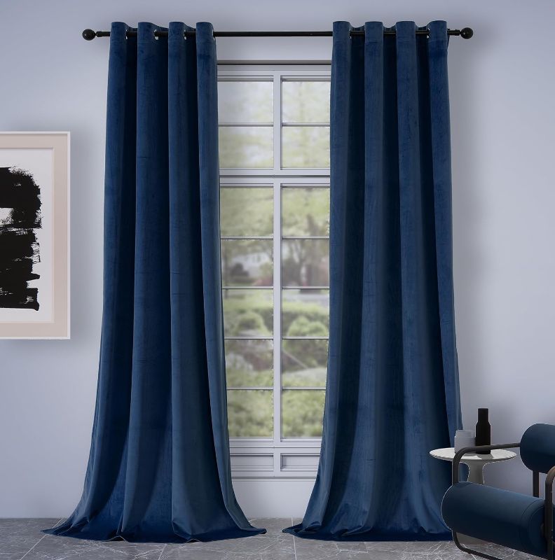 Photo 1 of ZHAOFENG Navy Blue Velvet Curtains 108 inches with Grommet,Thick Sunlight Dimming Heat Insulated Privacy Protect Velour Drapes for Bedroom and Dining Room, 2 Panels, W52 x L108 Inches 