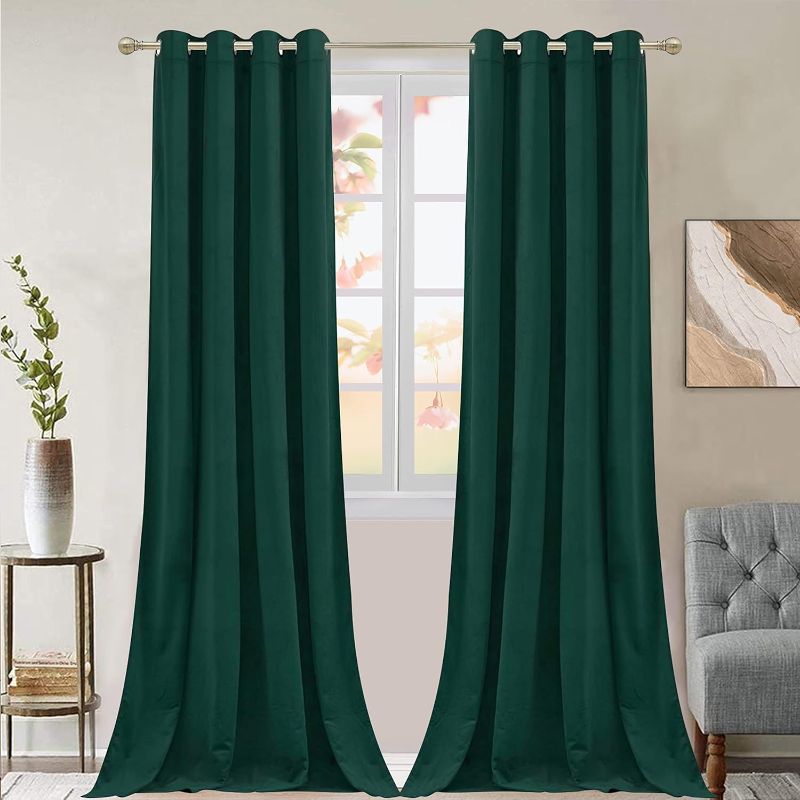 Photo 1 of ZHAOFENG Emerald Green Velvet Curtains 120 inches with Grommet, Blackout Luxury Thick Sunlight Dimming Heat Insulated Privacy Protect Velour Drapes for Living Room, 2 Panels, W52 x L120 Inches
