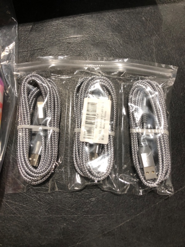 Photo 2 of iPhone Charger 3 Pack 10 ft MFi Certified Lightning Cable Nylon Braided Cable iPhone Charger Fast Charging Cord Compatible with iPhone 14 13 12 11 Pro Max XR XS X 8 7 6 Plus and More Gray White