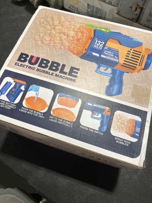 Photo 1 of 132 Holes Rocket Launcher Bubble Gun-LED Light up Bazooka Bubble Machine-Indoor and Outdoor Fun Toys-Suitable for Children's and Adult Wedding Parties, Bubble Toy Blue
