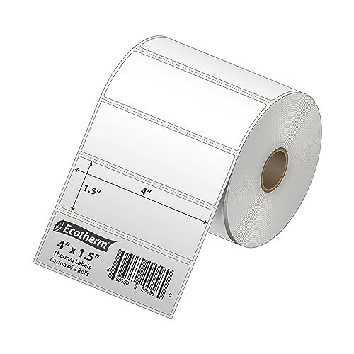 Photo 1 of 4" X 1.5" Thermal Labels | 4 Rolls | 3940 Labels | Fits Zebra, Munbyn, Rollo, Godex, Arkscan, IDPRT, Offnova Thermal Label Printers and More | Blank W
