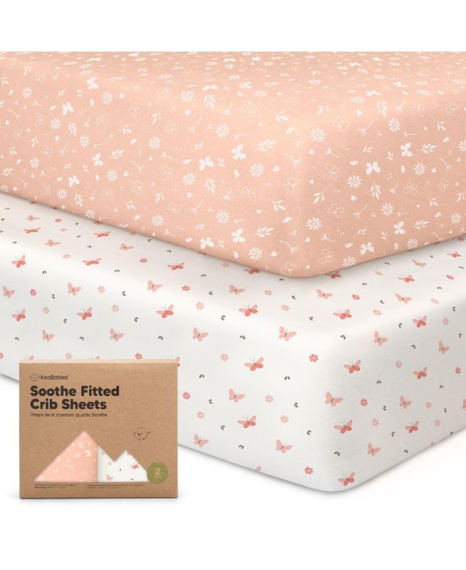 Photo 1 of 2pk Soothe Fitted Crib Sheets Neutral, Organic Baby Crib Sheets, Fits Standard Nursery Baby Mattress - Butterflies