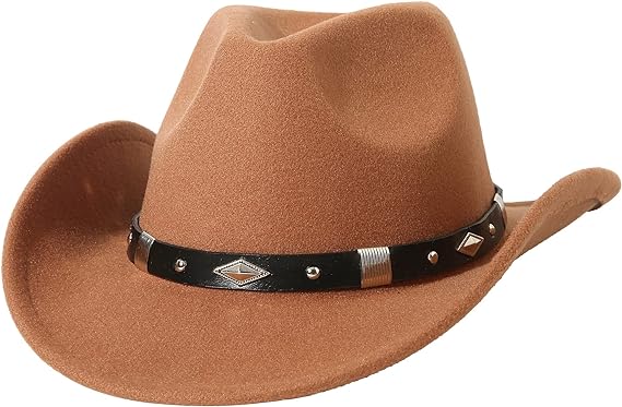 Photo 1 of Lanzom Classic Felt Wide Brim Women Men Western Cowboy Hat Cowgirl Hats with Buckle Belt Fit Size 6 8/7-7 1/4
