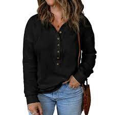 Photo 1 of Eytino Womens Plus Size Sweatshirt Casual Long Sleeve Button Collar Solid Color Pullover Tops SIZE 4XL