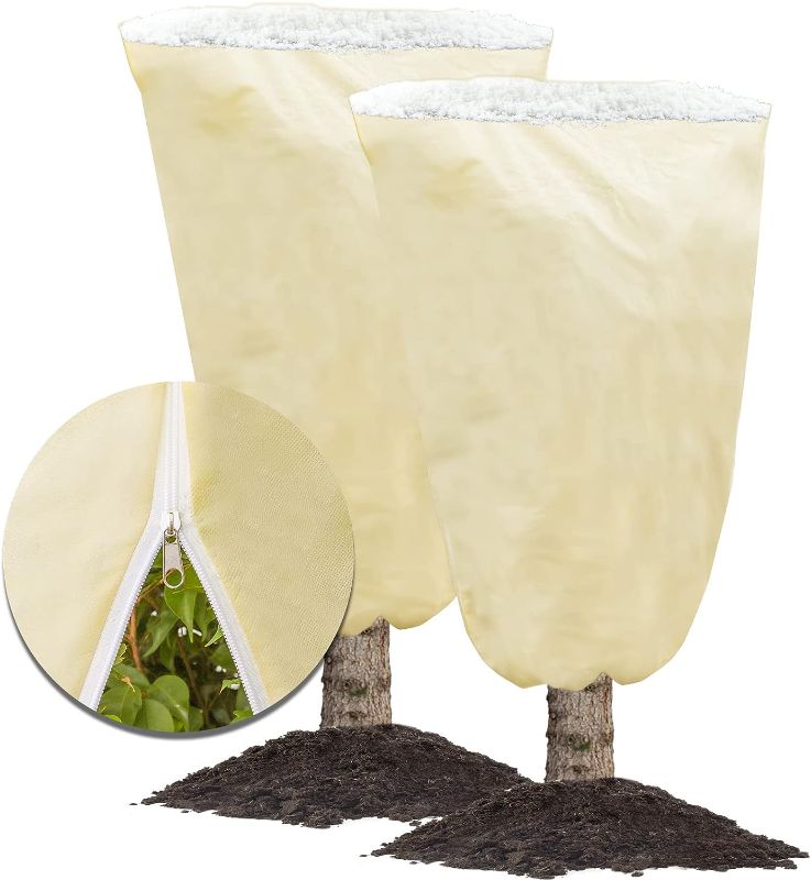 Photo 1 of MIXC Plant Covers Freeze Protection, 47.2''×70.8'' Winter Cold Weather Frost Blankets Shrub Jacket with Drawstring Reusable Frost Protection Cloth for Outdoor Plants Fruit Tree Potted (2 Pack) 