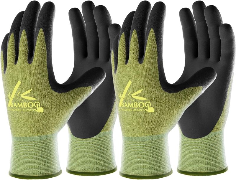 Photo 1 of COOLJOB 2 Pairs Gardening Gloves for Women and Men, Bamboo Working Gloves Touchscreen, Grippy Nitrile Rubber Coated Work Gloves, Green/Black, Large Size (2 Pairs XXL)