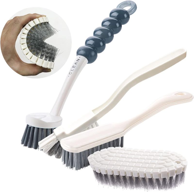 Photo 1 of 4 Pack Deep Cleaning Brush Set-Kitchen Universal Brushes, Includes Grips Dish Brush, Bottle Brush, Scrub Brush, Corner Crevice Brush, Shoe Brush for Bathroom, Floor, Tub, Shower, Tile,Sink