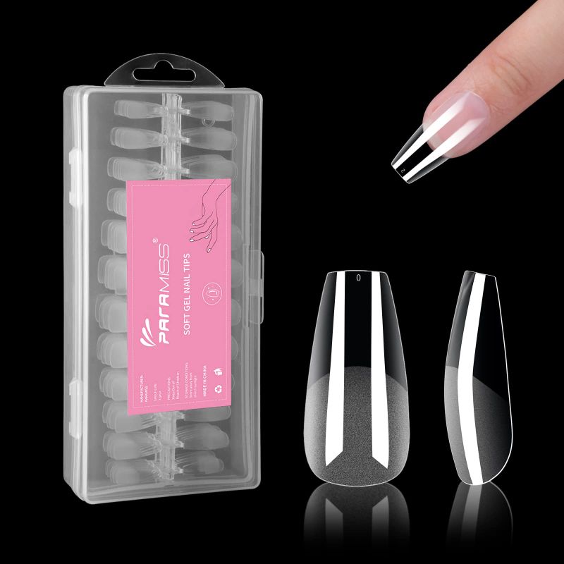 Photo 1 of (2 pack) Coffin Nail Tips 240pcs Soft Gel Full Cover Nail Tips 12 Sizes Nail Tips for Acrylic Nails 